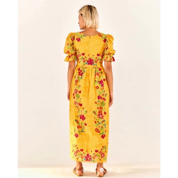 FARM Rio yellow midi dress NEW - Picture 6 of 10